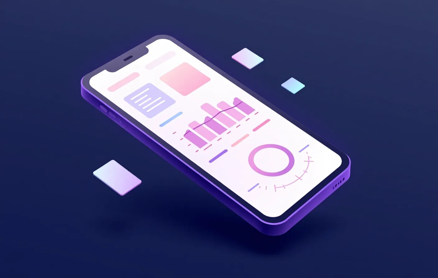 Illustration of the OrisunSites app showing a website dashboard made of charts and cards